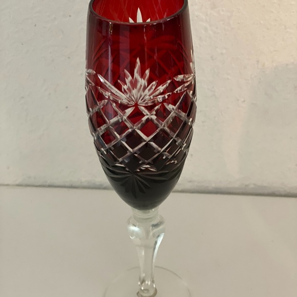 Ajka Marsala Nachtmann Bohemian Cut Crystal Ruby Red Fluted Champagne Set of 3 - Picture 7 of 12